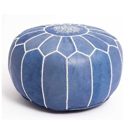 Blue Moroccan leather pouf