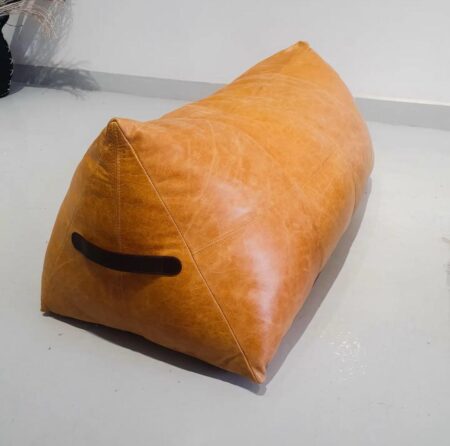Brown Leather Pouf - Modern Bohemian Floor Cushion